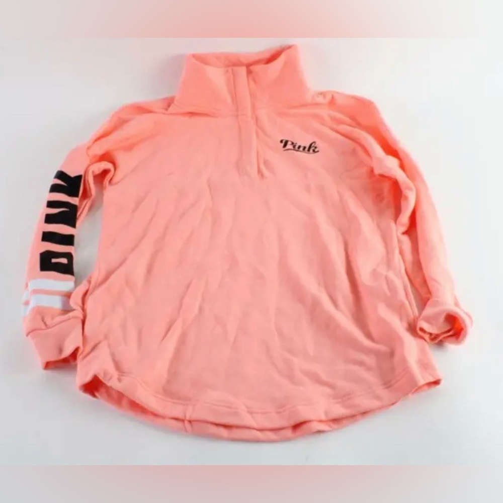 Pink by Victoria Secret VS Pink Logo 1/4 Button Pullover Sweatshirt Size Small